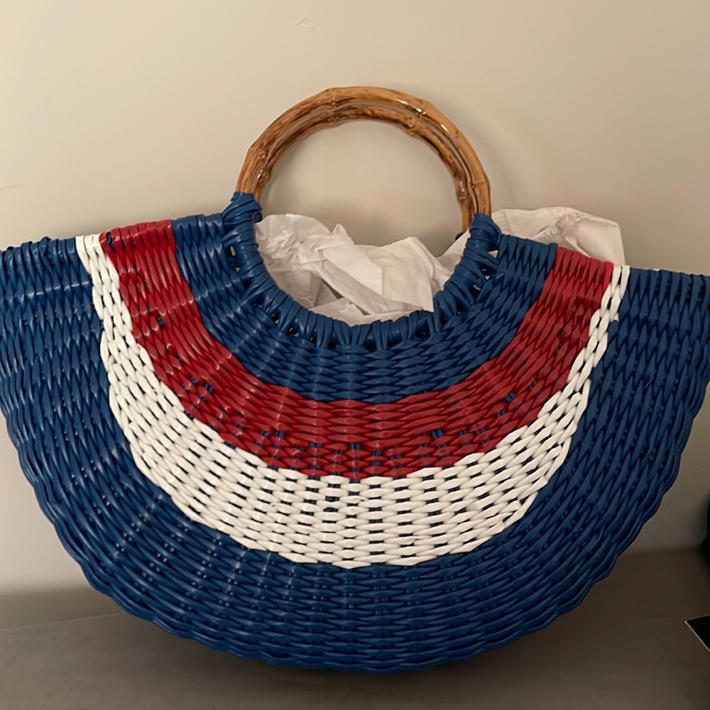 INC red, white & blue purse. W/ wood handles. Brand new, never used.